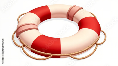 A classic lifesaver, a symbol of safety and hope. It's bright red and white stripes and sturdy rope handles call to mind the joy of summer days.