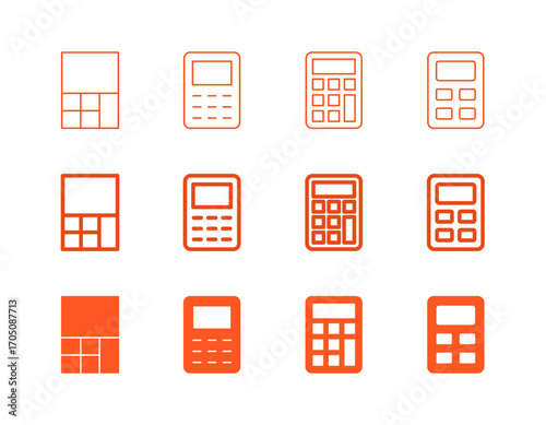 Calculator Icon Set in Flat Solid Bold Line and Thin Line Style for Math and Finance Symbols