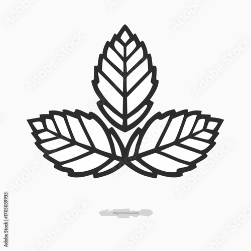 A minimalist line art illustration featuring three fresh green leaves, symbolizing natural growth and organic purity, perfect for healthy lifestyle branding and botanical design projects