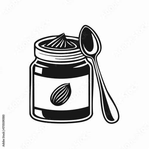 Almond butter jar and spoon illustration perfect for culinary designs and healthy food themes