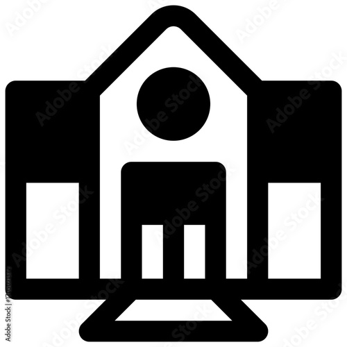Public school. Outlined stroke vector icon with black-filled details.