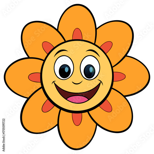 Smiling Cartoon Orange Flower with Happy Face – Cute Kids Illustration
