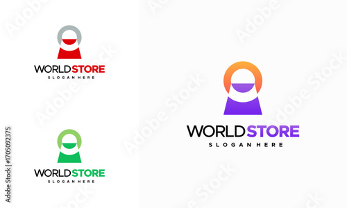 World store logo designs concept vector, Online shop logo designs template