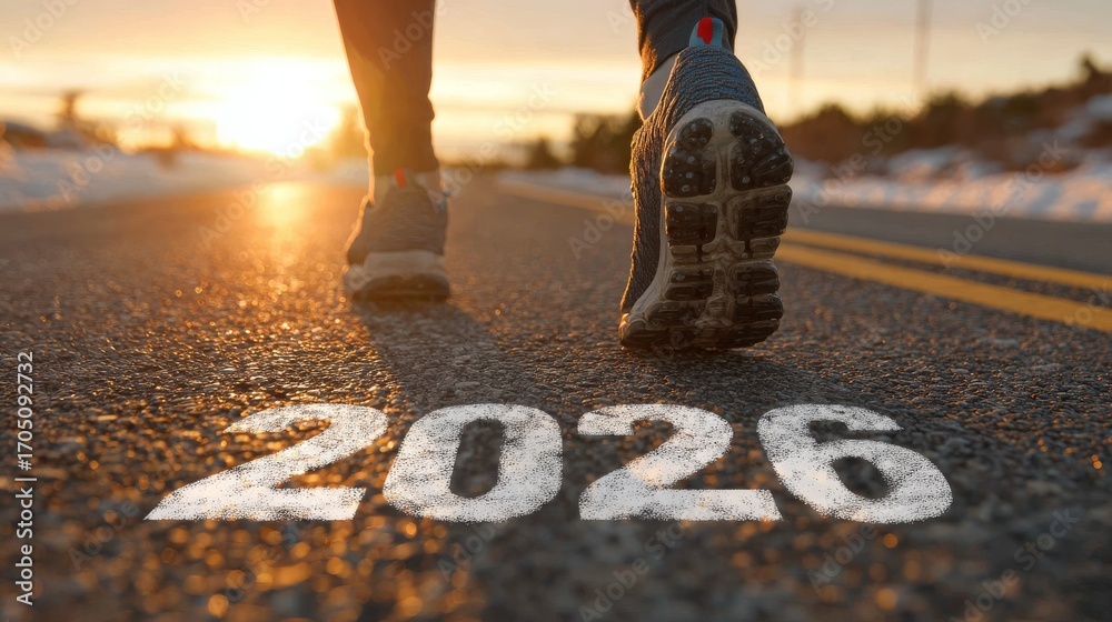 custom made wallpaper toronto digitalrunning legs on an asphalt road, numbers 2026 painted on the road surface