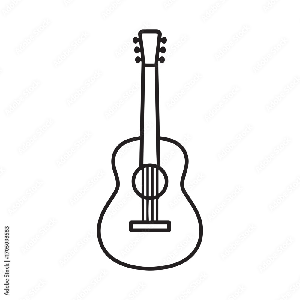 Fototapeta premium A simple acoustic guitar vector illustration shows a musical instrument with black strings on a white background.