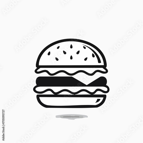 Simple Minimalist Illustration of a Hamburger for Restaurant Menu and Food Related Graphics