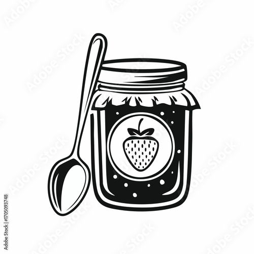 Vintage Strawberry Jam Jar with Spoon Homemade Delight