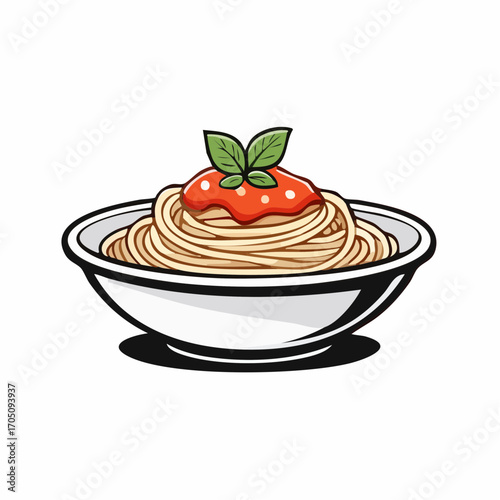 Delicious Bowl of Spaghetti with Tomato Sauce and Fresh Basil Leaves, a Culinary Delight