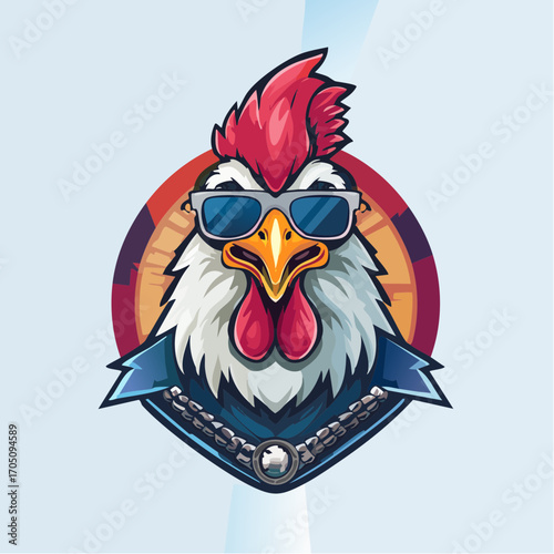 Cool rooster with sunglasses and gold chain, a rockstar vibe for modern branding and designs