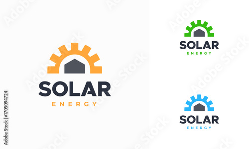 Solar Energy Logo designs concept vector, Solar Energy with roof logo template