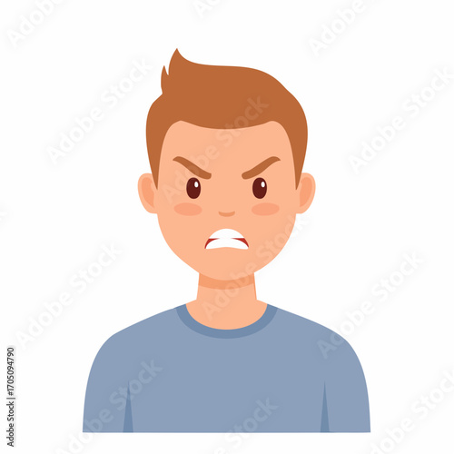 Furious young man showing intense anger with clenched teeth and furrowed brows