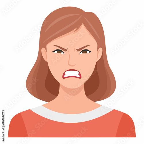 Furious woman showing strong anger and frustration with clenched teeth and furrowed brow
