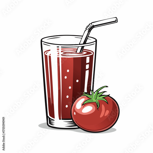 Hand-drawn illustration of a delicious and invigorating glass of tomato juice, perfect for a healthy lifestyle, showcasing the natural freshness of the ingredient