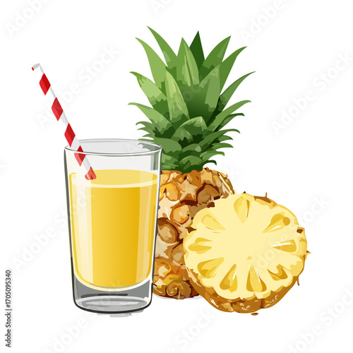 Refreshing Pineapple Juice with Fresh Pineapple Slices Illustration