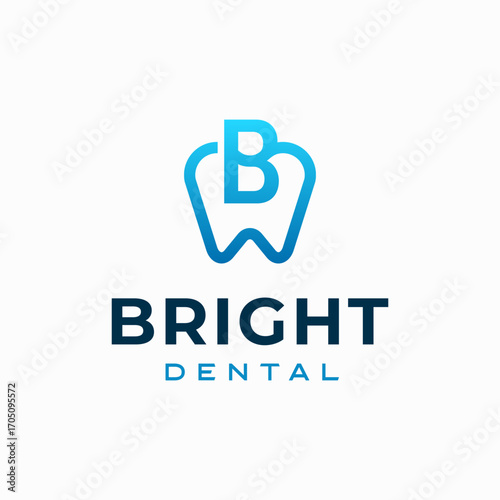 Letter B Dental Clinic Logo Tooth abstract design vector template Linear style. Dentist stomatology medical doctor Logotype concept icon
