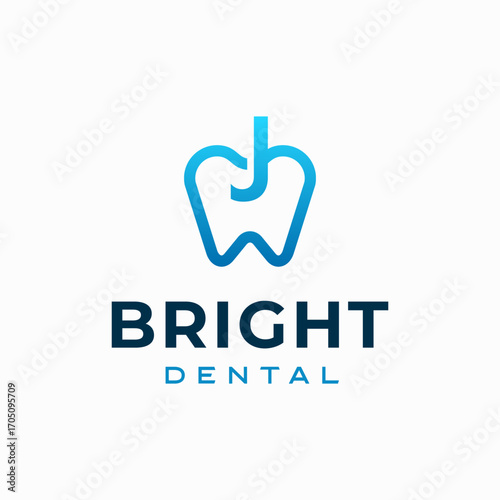 Letter J Dental Clinic Logo Tooth abstract design vector template Linear style. Dentist stomatology medical doctor Logotype concept icon