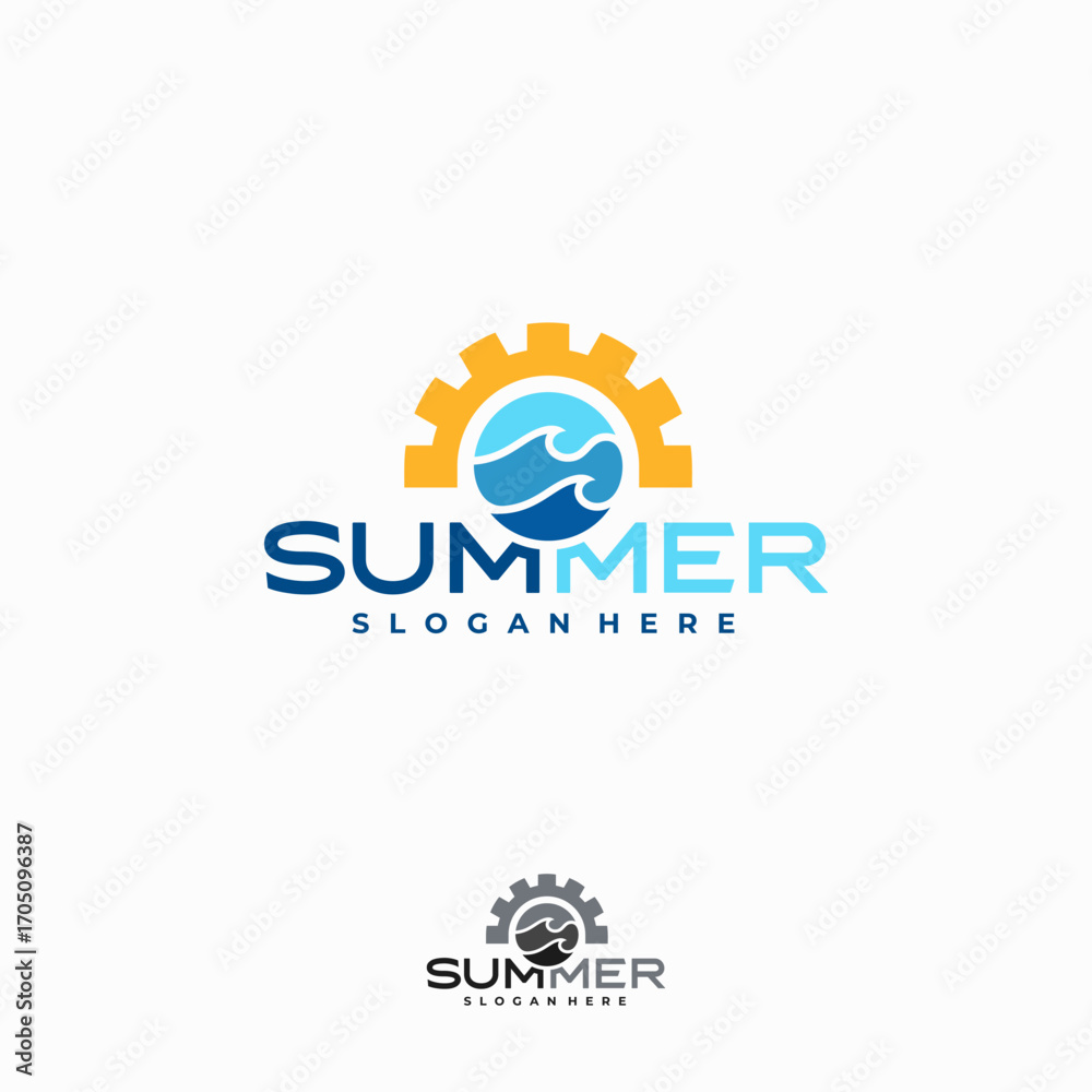 Obraz premium Iconic Ocean Wave Logo designs template, Summer Beach logo design Vector
