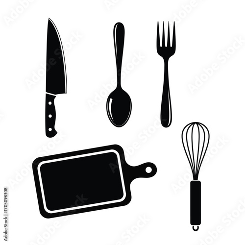 Vector illustration of kitchen utensils and cutting board