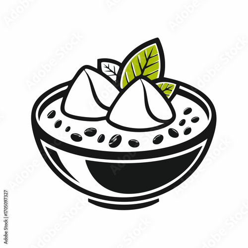Bowl of delicious rice and toppings with fresh green mint leaves for a healthy meal and garnish