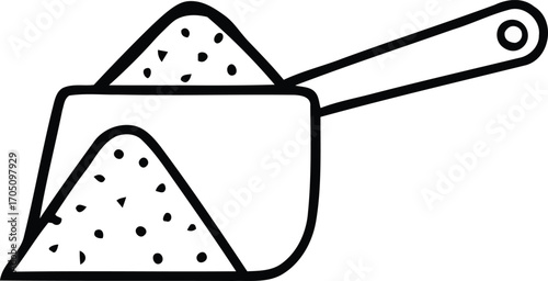 Laundry detergent powder scoop icon black and white line art