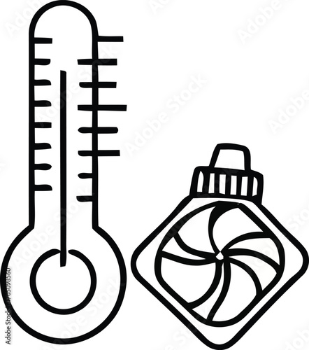 Simple Line Icon of Thermometer and Swirl Detergent Pod for Laundry Temperature