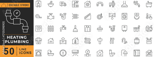 Heating & Plumbing line editable icon set. Vector illustration.