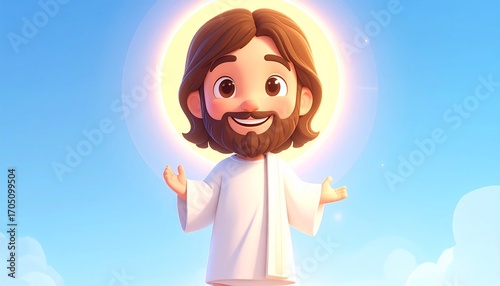Jesus Christ Smiling Portrait Illustration. Cute, High Quality, Spiritual Artwork