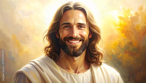 Jesus Christ Smiling Portrait Illustration. Cute, High Quality, Spiritual Artwork