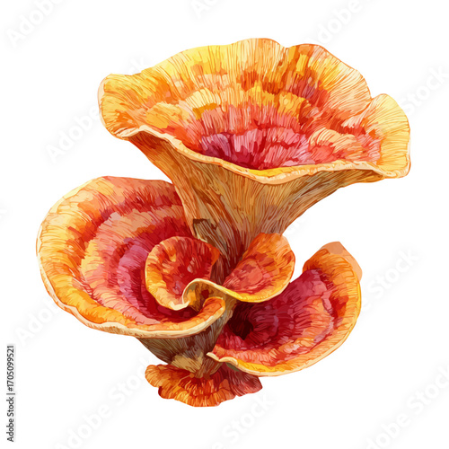 watercolor vector of Reishi Mushroom, isolated on a white background.