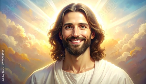 Jesus Christ Smiling Portrait Illustration. Cute, High Quality, Spiritual Artwork