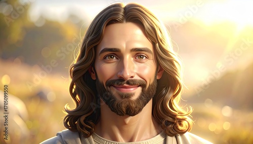 Jesus Christ Smiling Portrait Illustration. Cute, High Quality, Spiritual Artwork