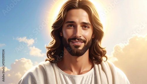 Jesus Christ Smiling Portrait Illustration. Cute, High Quality, Spiritual Artwork