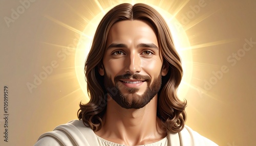 Jesus Christ Smiling Portrait Illustration. Cute, High Quality, Spiritual Artwork