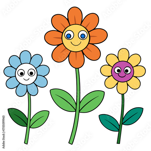 Seasons Flowers — Children's Cartoon Vector, Transparent Background