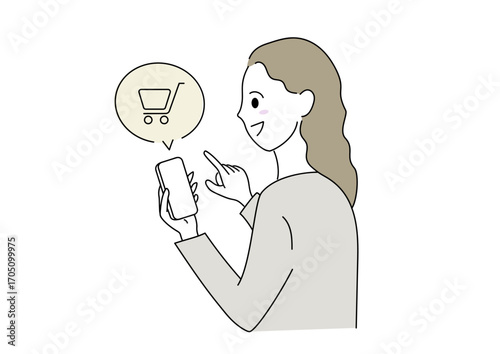 スマホでオンラインショッピングを楽しむ女性