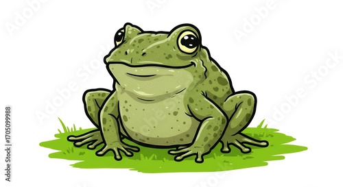 Cartoon frog sitting on grass