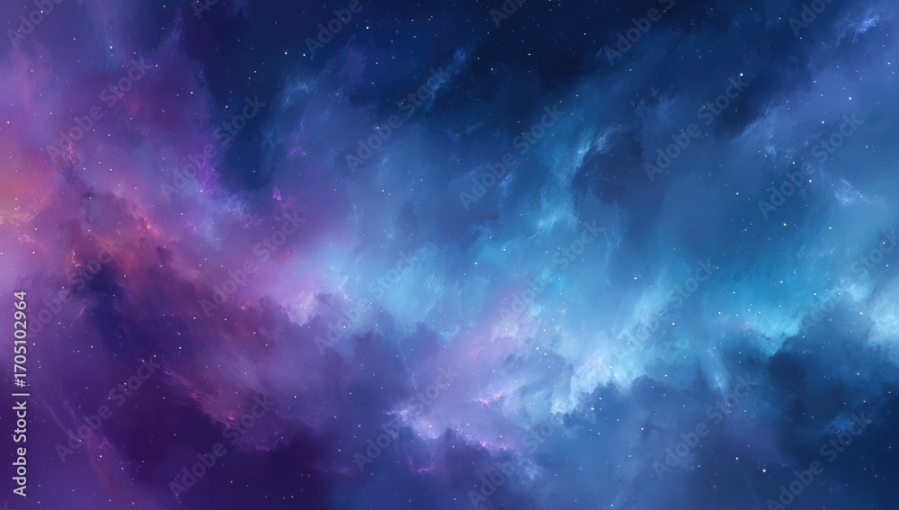 Naklejka premium A blue sky with purple clouds and stars