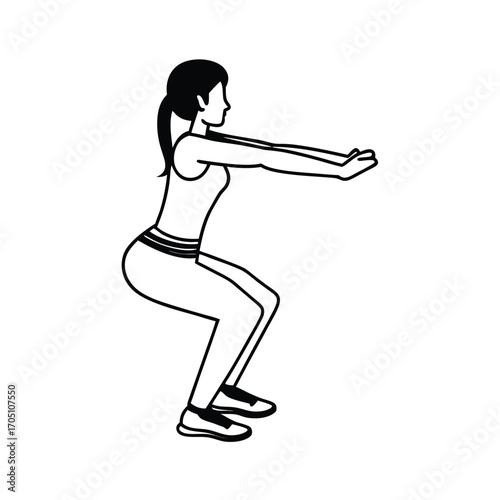 black silhouette vector of fitness woman doing squats
