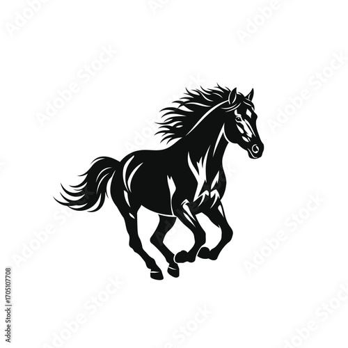 Vector illustration of black silhouette of a galloping horse