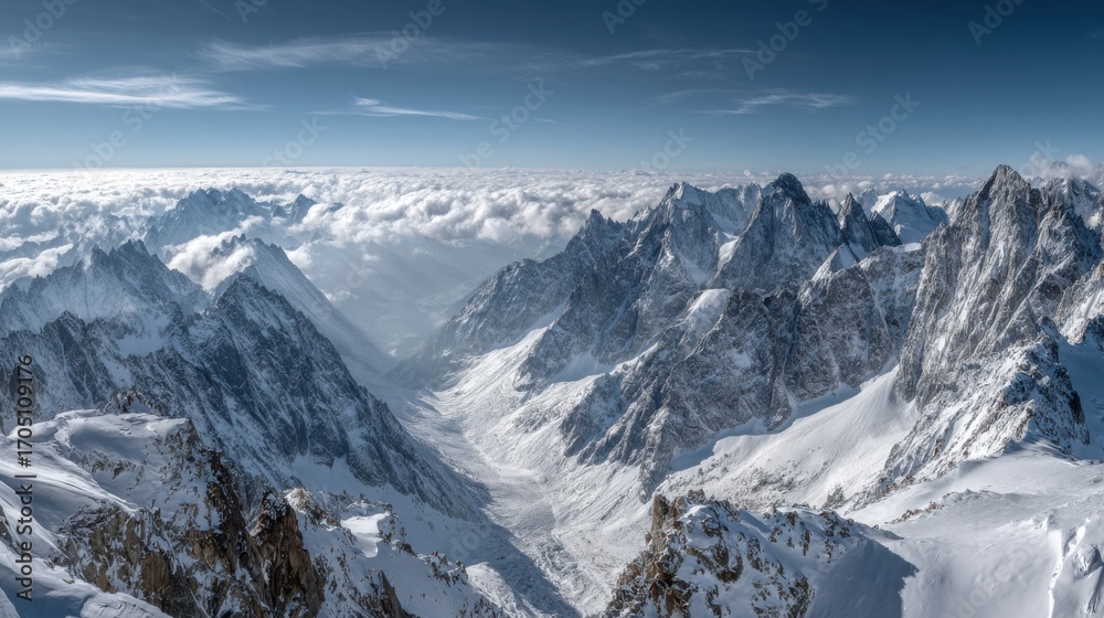 Obraz premium A Sea Of Clouds Phenomenon In A Snowy Alpine Valley