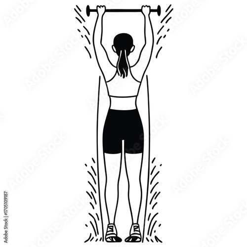 flat vector of fitness woman doing shoulder press exercise