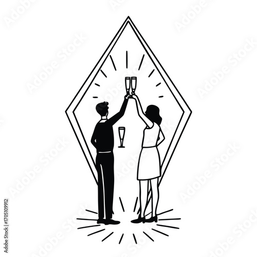 Black Silhouette Vector of Couple Silhouette with Bench