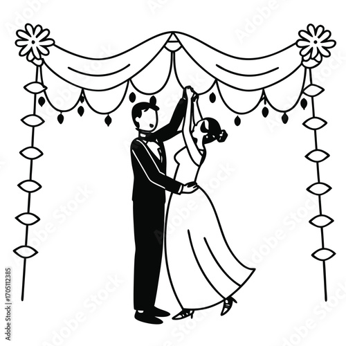 Flat Vector of Couple Silhouette Wearing Cultural Dress