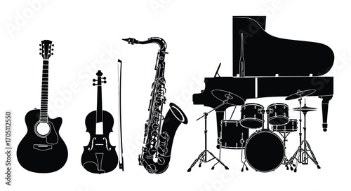 Vector illustration of silhouette of musical instruments