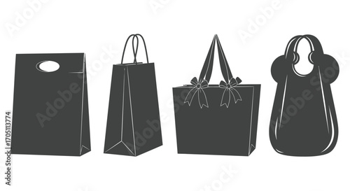 Collection of four different silhouette style shopping bags for retail and consumer use vector