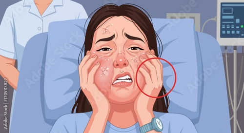 Allergic reaction emergency unfolds as patient seeks urgent care in hospital from severe skin outbreak