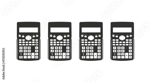 Four digital scientific calculators arranged horizontally displaying technology and education concepts vector
