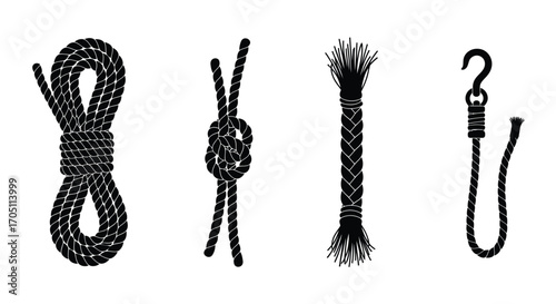Collection of nautical ropes and knots showing different textures and fasteners vector