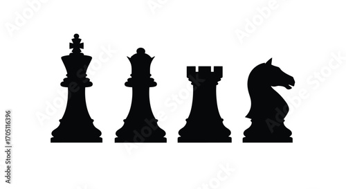 Silhouette chess pieces king queen rook knight iconic game strategy icons isolated vector
