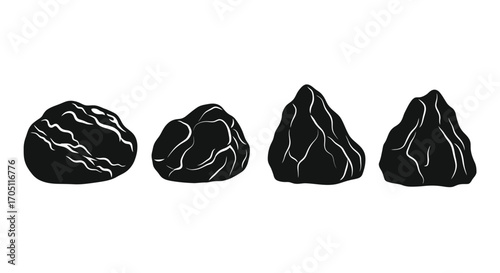 Four rough textured black lumps isolated on a representing coal or rocks vector